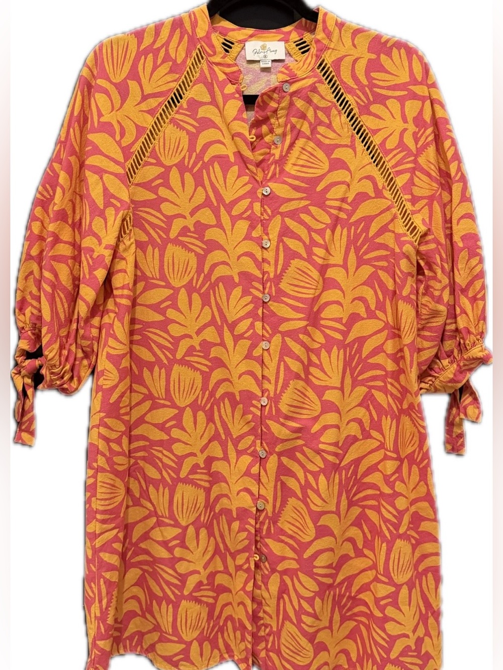 Button-Front Floral Tunic Dress in Pink & Yellow